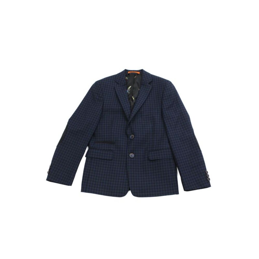 Tallia Childrens Boys Plaid Two Button Blazer Blue Black Wool Size 12